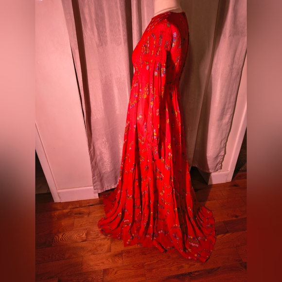 🍅Vintage 70s Red Floral Prairie Dress - Picture 12 of 16